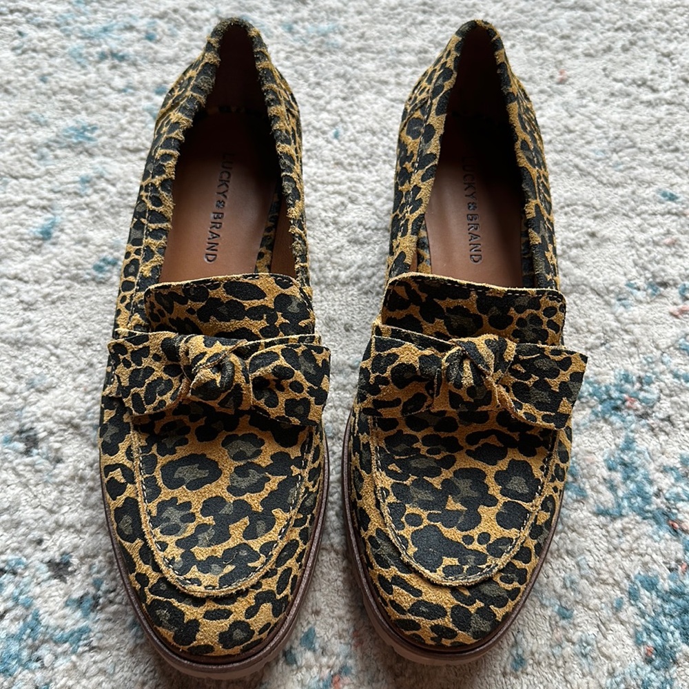 New Lucky Brand Tamio Loafer — Cheetah/Leopard Print Inca Gold Bow Size 9